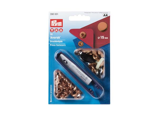 PRYM Knapper Anorakk 15 mm Kobber 10 Stk.  + verktøy, 15 mm  Kobber 