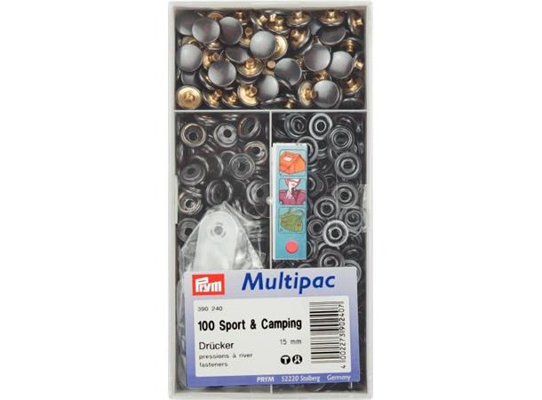 Prym Trykknapper Sport & Camping 100stk. Oppbevaringsboks m/100 stk. Svarte 15mm 