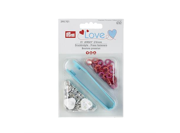 PRYM LOVE Jersey trykknapper 8mm 21stk 21stk. ass.farger trykknapper for Jersey 
