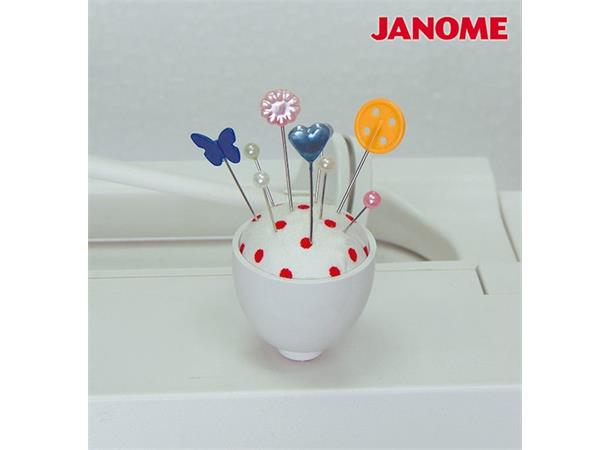 Nålpute (Hvit, røde prikker) Janome gr. 1, 2, 3, 4 