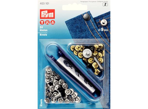 PRYM Jeansnagler 9 mm Sølv/Antikk Stål Sølv/Antikk Stål 9mm 24 stk. 