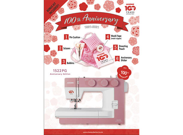 KAMPANJE: Janome 1522 Rosa Ltd. Gratis rosa KAI saks 8"/210 mm! 