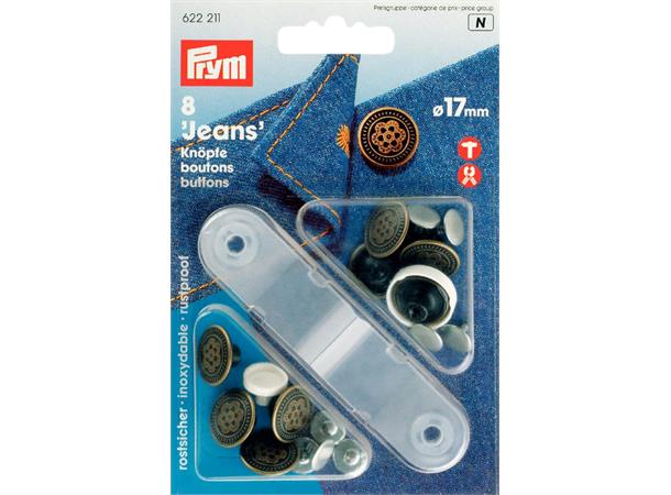 Prym Jeans knapper 17mm Blomst 8stk. + verktøy for tang. Antik messing. 