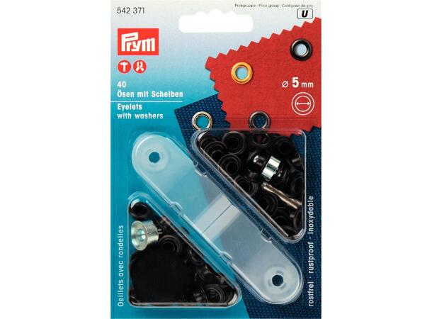 Prym Maljer m/Skive Svart oxidert 5mm 40stk. + verktøy for tang 