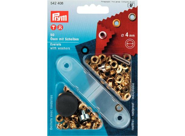 Prym Maljer m/Skive  Messing/Gull 4mm 50stk. + verktøy for tang 