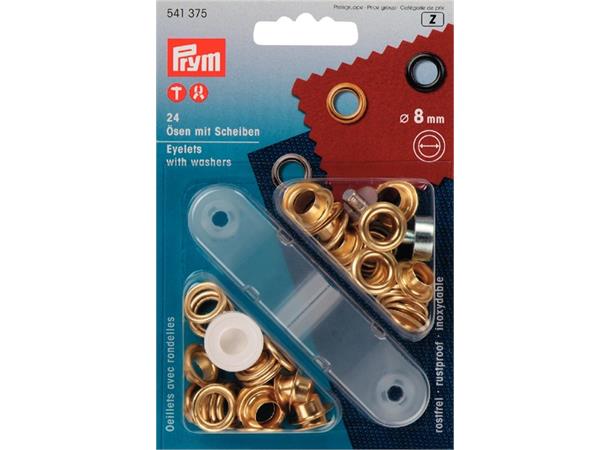 Prym Maljer m/Skive Messing/Gull 8mm 24stk. + verktøy for tang 