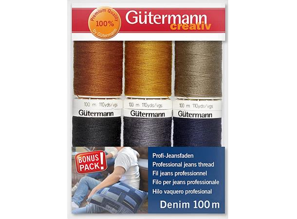 Gütermann Denim Trådpakke 6x100m ass. Jeans tråd No. 50,  6x100m ass. 