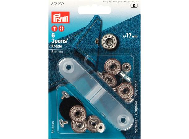 Prym Jeansknapper 17mm Antik messing 6stk. + verktøy. Stjerne, 17mm 