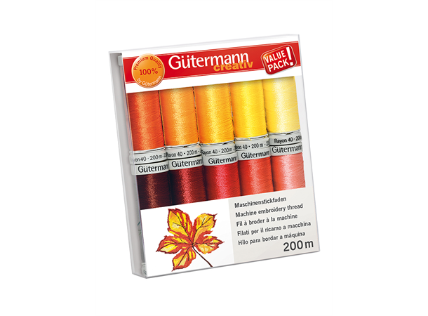 Gütermann Rayon 40 Broderi 10x200m ass. Rayon 40 broderitråd 10pk 200m ass.