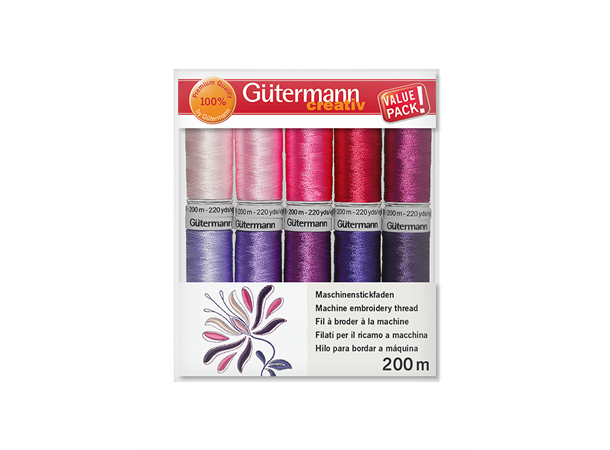 Gütermann Rayon 40 Broderi 10x200m ass. Rayon 40 broderitråd 10pk 200m ass.