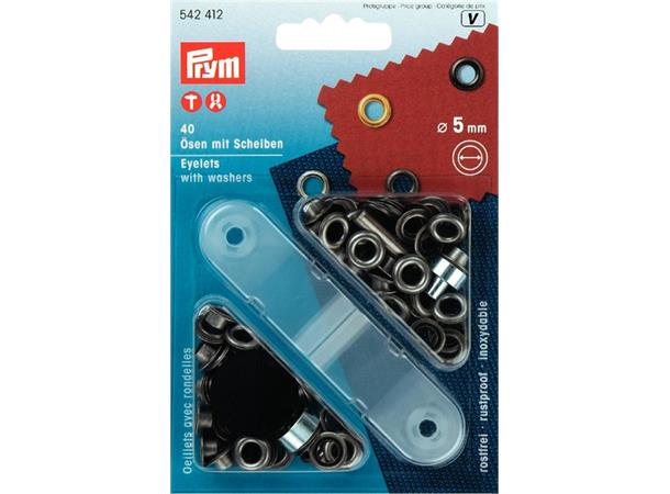 Prym Maljer m/Skive Antikk Stål 5mm 40stk. + verktøy for tang 
