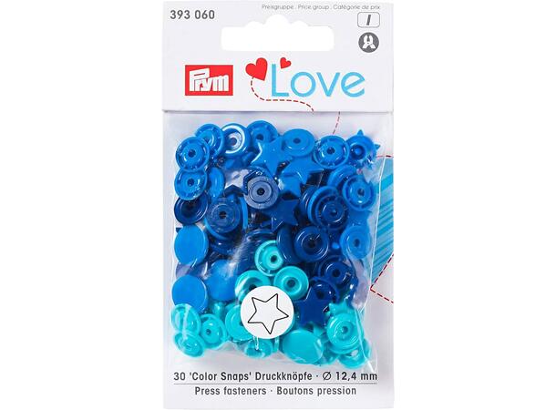 Prym Love Color Snaps 12,4mm 30stk. Plast trykknapper, Mørk/Lys/Blå//Stjerne 