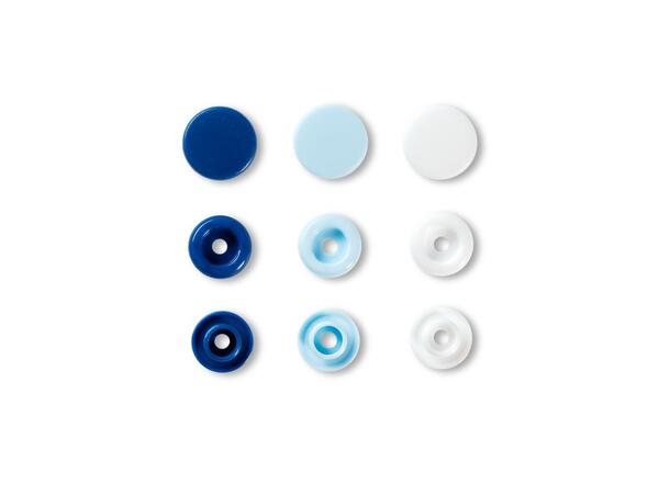 Prym Love Color Snaps 12,4mm 30stk. Plast trykknapper, Kvit/Blå blanding 