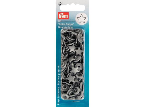 Prym Color Snaps trykknapp 12,4mm 30stk. Plastknapp farge: Grå/Runde/Stjerne 