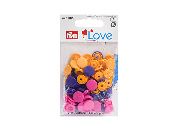 Prym Love Color Snaps 12,4mm 30stk. Plast trykknapper, Lilla/Rosa/Orange bla 