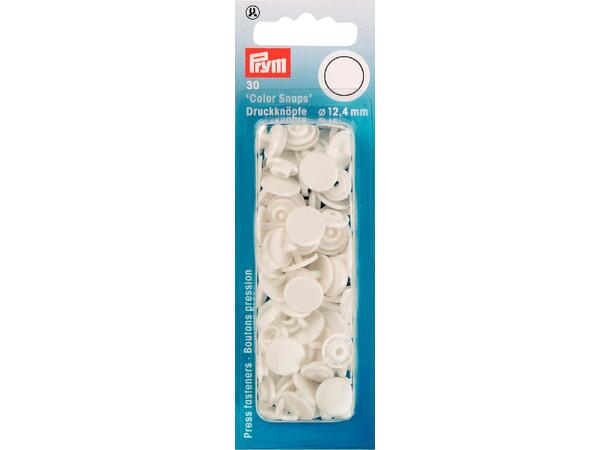 Prym Color Snaps trykknapp 12,4mm 30stk. Plastknapp farge: Kvit/Runde 