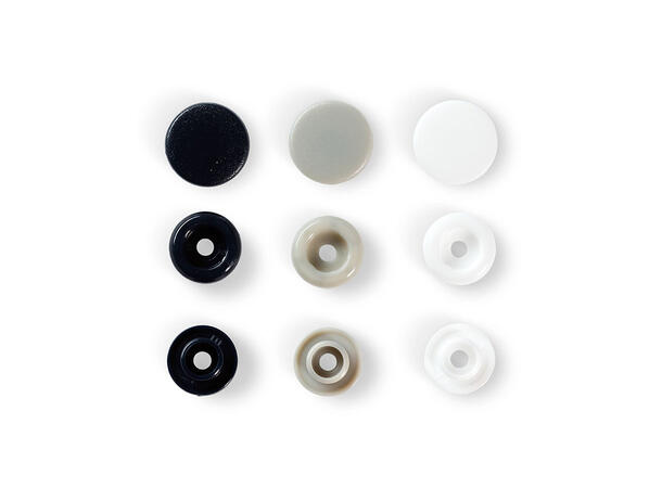 Prym Love Color Snaps 12,4mm 30stk. Plast trykknapper, Kvit/Grå/Svart blan 
