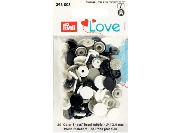 Prym Love Color Snaps 12,4mm 30stk. Plast trykknapper, Kvit/Grå/Svart blan 