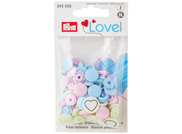 Prym Love Color Snaps 12,4mm 30stk. Plast trykknapper, Rosa/Blå/Perle/Hjerte 