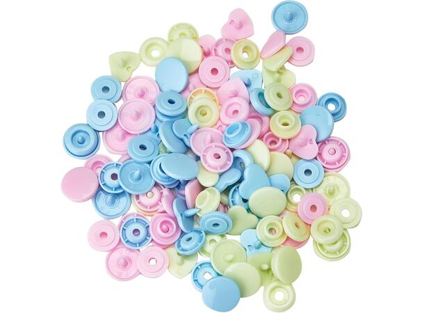 Prym Love Color Snaps 12,4mm 30stk. Plast trykknapper, Rosa/Blå/Perle/Hjerte 
