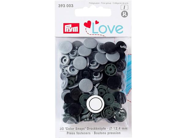 Prym Love Color Snaps 12,4mm 30stk. Plast trykknapper, Svart/Grå 