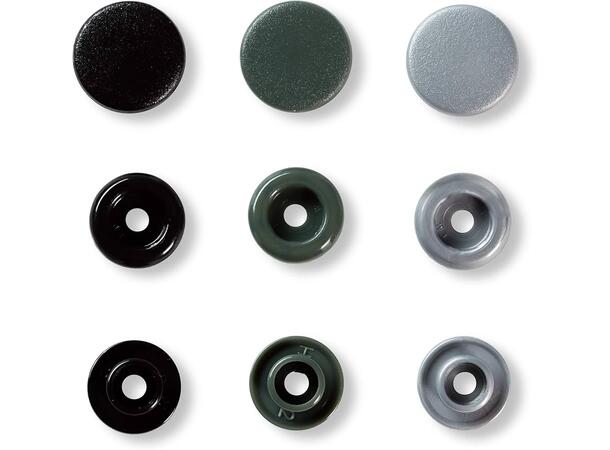 Prym Love Color Snaps 12,4mm 30stk. Plast trykknapper, Svart/Grå 