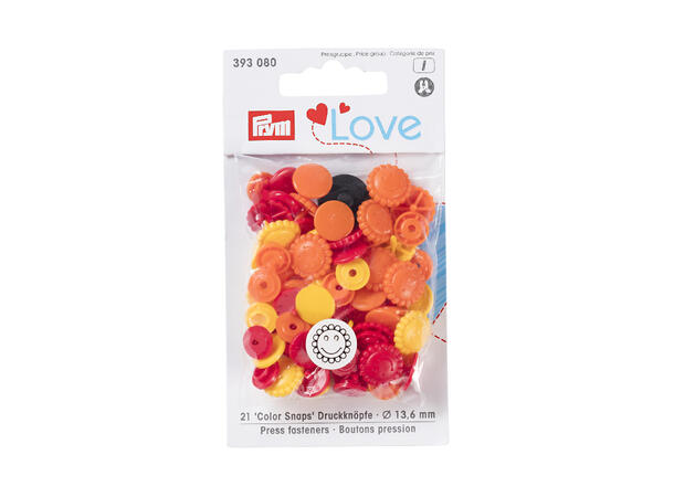 Prym Love Color Snaps 12,4mm 30stk. Plast trykknapper, Gul/Raud/Orange/Smil 