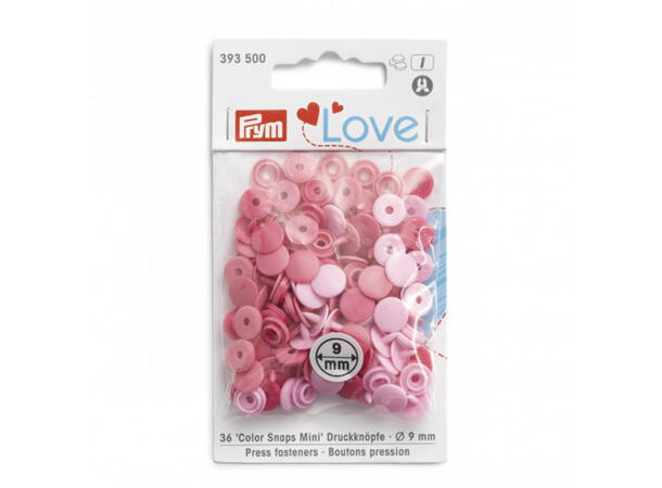Prym Love Color Snaps Mini 9mm 36stk. Plast trykknapper, Ass. Rosa 