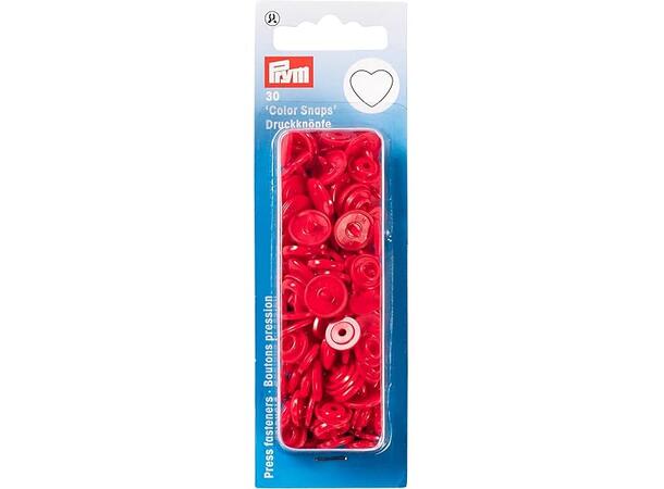 Prym Color Snaps trykknapp 12,4mm 30stk. Plastknapp farge: Raude/Hjerte/Runde 