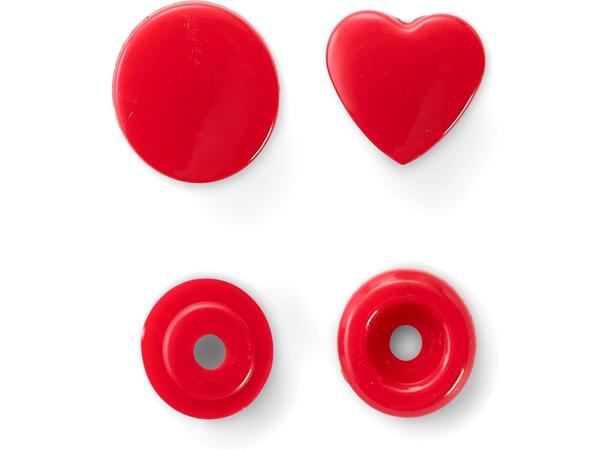 Prym Color Snaps trykknapp 12,4mm 30stk. Plastknapp farge: Raude/Hjerte/Runde 