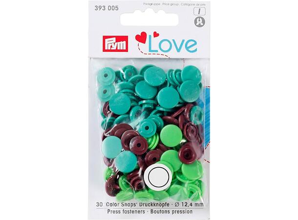 Prym Love Color Snaps 12,4mm 30stk. Plast trykknapper, Grønn/Brun blanding 