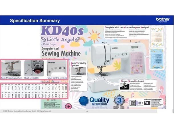 Brother KD40s Lille Engel elektronisk Symaskin for barn/nybegynnere 