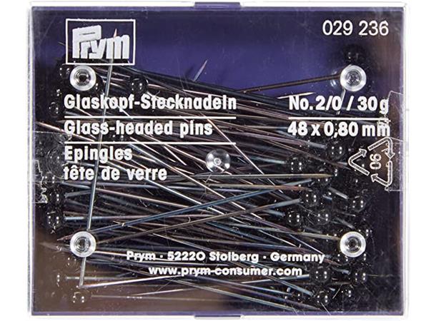 PRYM Knappenåler m/glasshode Str. 48 x 0,80 mm, 30gr i esken