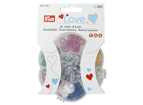 PRYM LOVE Jersey trykknapper 8mm 60stk 60stk. ss.farger trykknapper for Jersey 