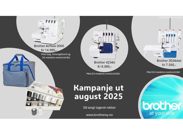 KAMPANJE: Brother Overlock Airflow 3000 Luft.  Bag + 24 Overlocktråd + Sybrett 